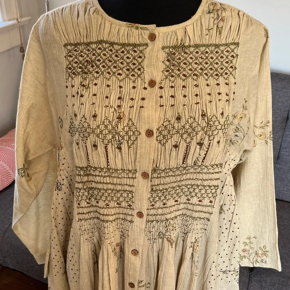 CORD Studio India  Cream Maxi Dress "Frida" dress in Ivory Dahlia Size XL - Picture 2 of 5